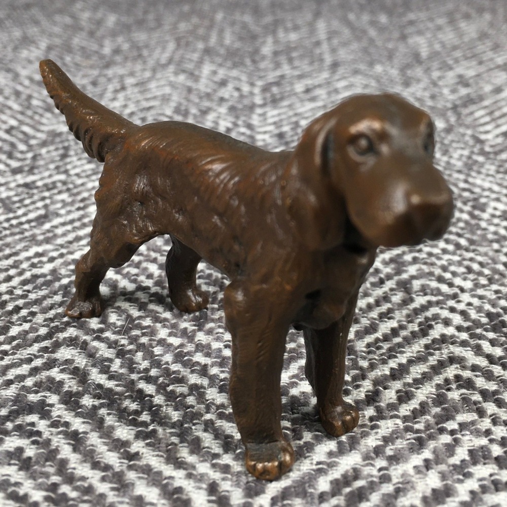 Vintage Bronze Irish Setter Dog Figurine Miniature Metal Hunting Dog Statue 3.5"